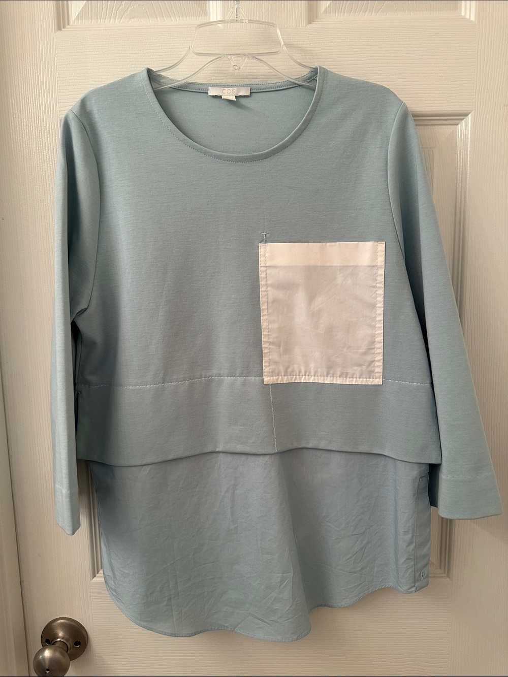 COS Light Blue Women's Layered Top with White Pocket